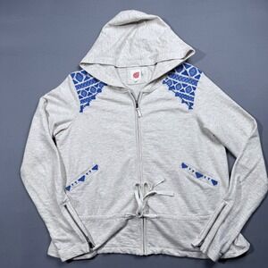 Anthropology Lilka Zip‎ Up Hoodie Embroidered Accents Gray Large